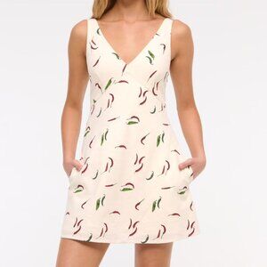 Abercrombie Pepper Print V-Neck Linen-Blend Mini Dress Size S